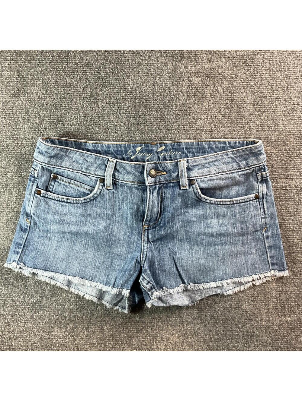 Y2K Juicy Couture Low Rise Mini Jean Shorts Size 29Embroidered Back Pocket